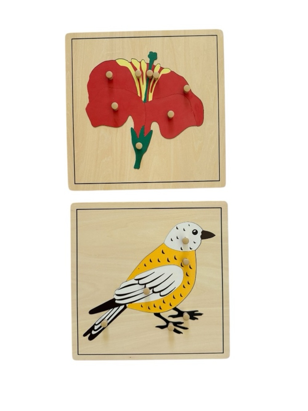 Montessori Wooden Flower and Bird Puzzle Set
